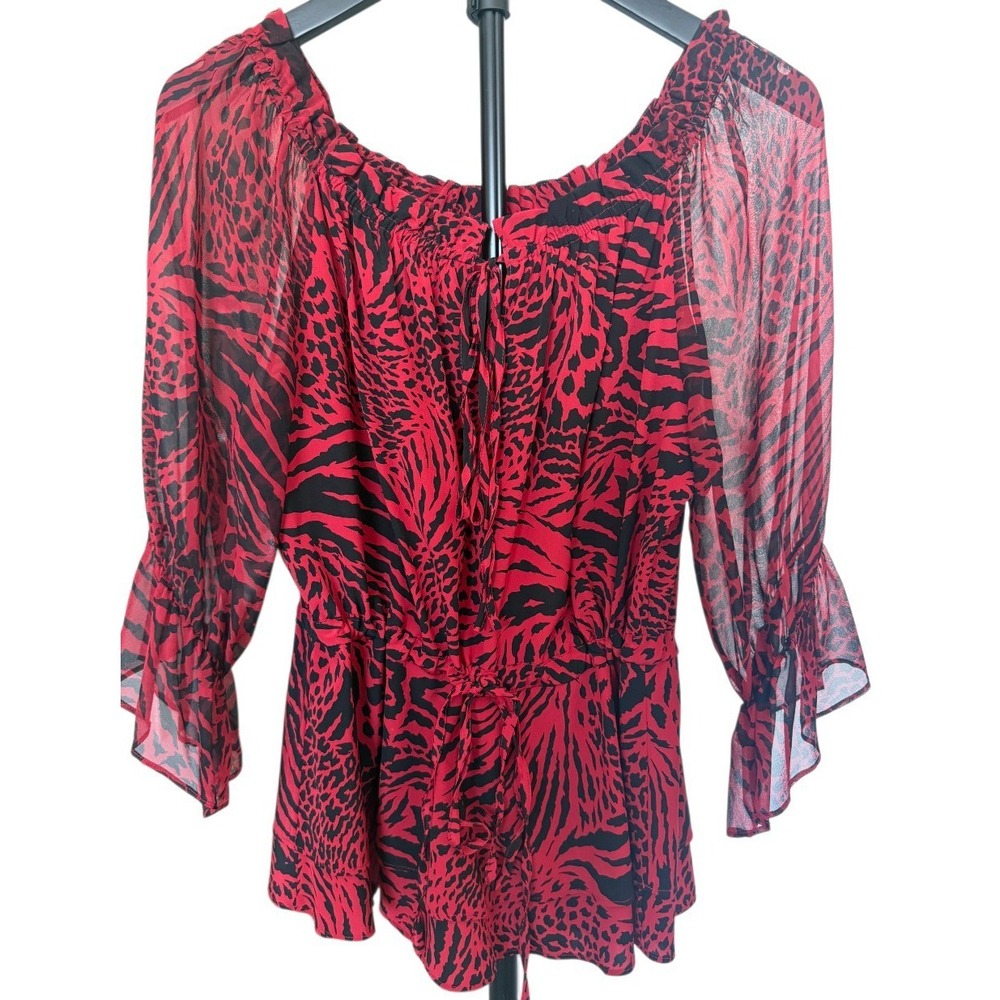 Alice and Olivia Animal Print Silk Dark Romantic Top Red Y2K Maximalist Size S